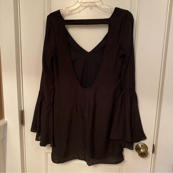 SHOW ME YOUR MUMU DRESS MINI V-NECK SCOOP BACK LONG SLEEVE BELL CUFF SIZE M - Picture 5 of 9